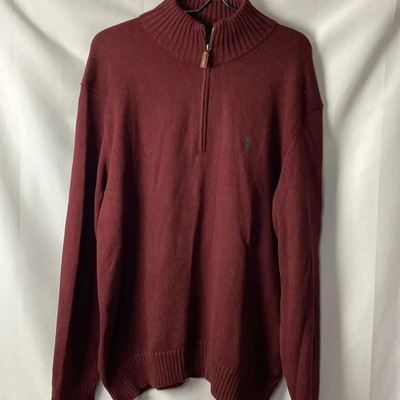 POLO BY RALPH LAUREN MENS SIZE LARGE 100% COTTON 3/4 ZIP SWEATER WINE COLOR EUC - Picture 3 of 14